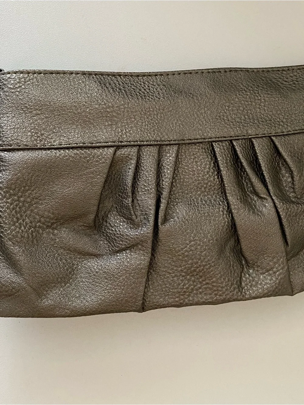 Metallic Gray Pleated Faux Leather Clutch